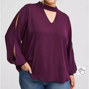 Purple Long Open Sleeve Blouse with Back Bow